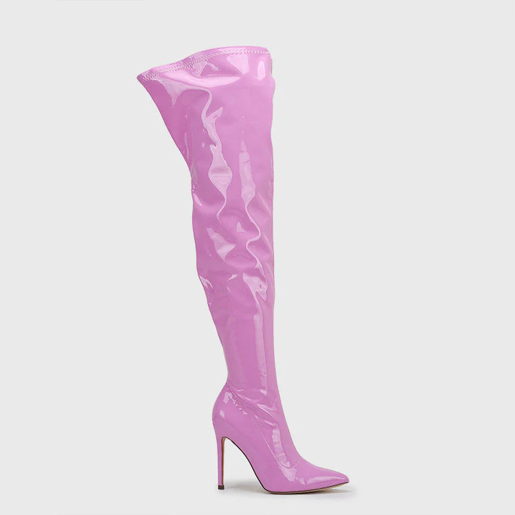 Large size super high heel stretch patent leather stovepipe over-the-knee boots - Image 5