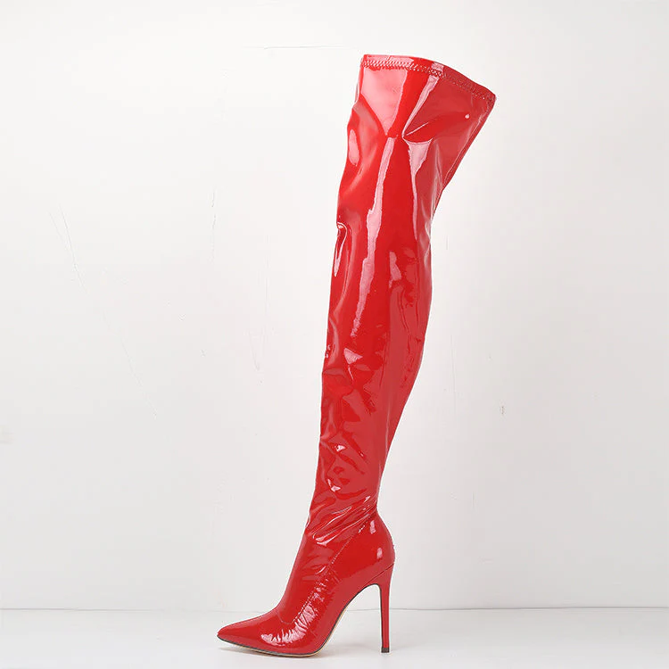 Large size super high heel stretch patent leather stovepipe over-the-knee boots - Image 7