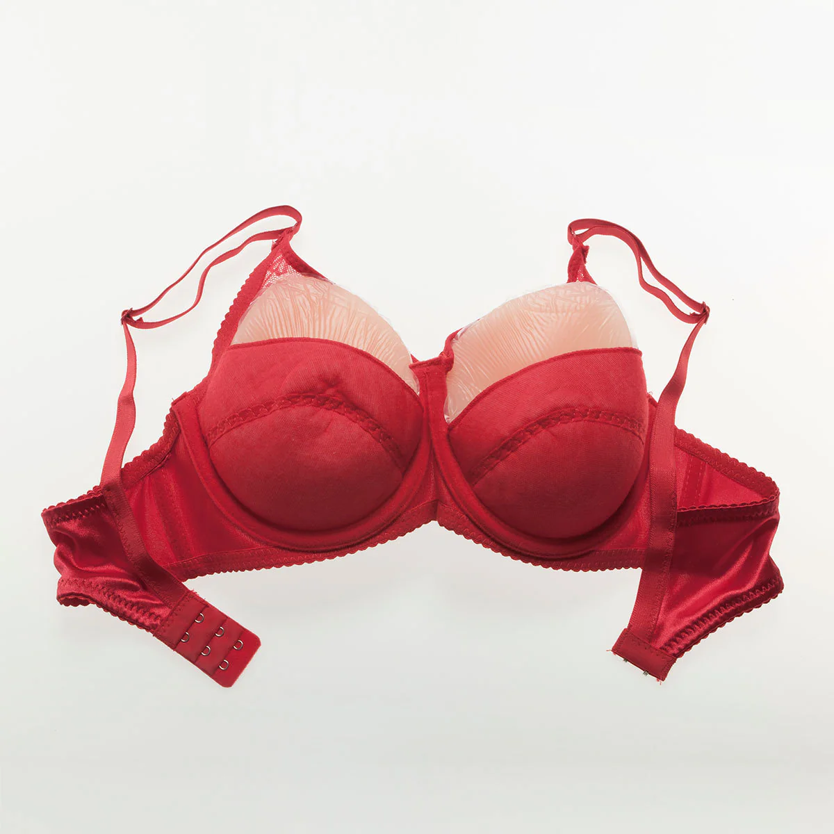Teardrop Shaped Silicone Breast Forms with Red Pocket Bra - Image 7