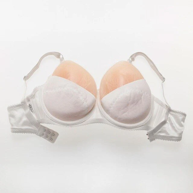 Teardrop Shaped Silicone Breast Forms with White Pocket Bra - Image 7